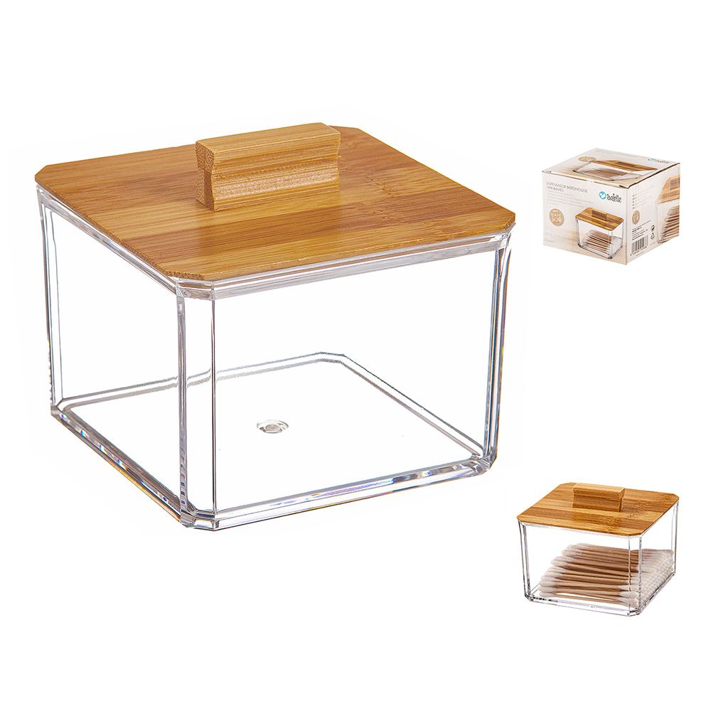 Organizador para cosméticos quadrado com tampa de bambu 8cm ballete