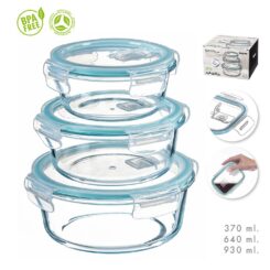 KIT de 3 recipientes de borosilicato redondas