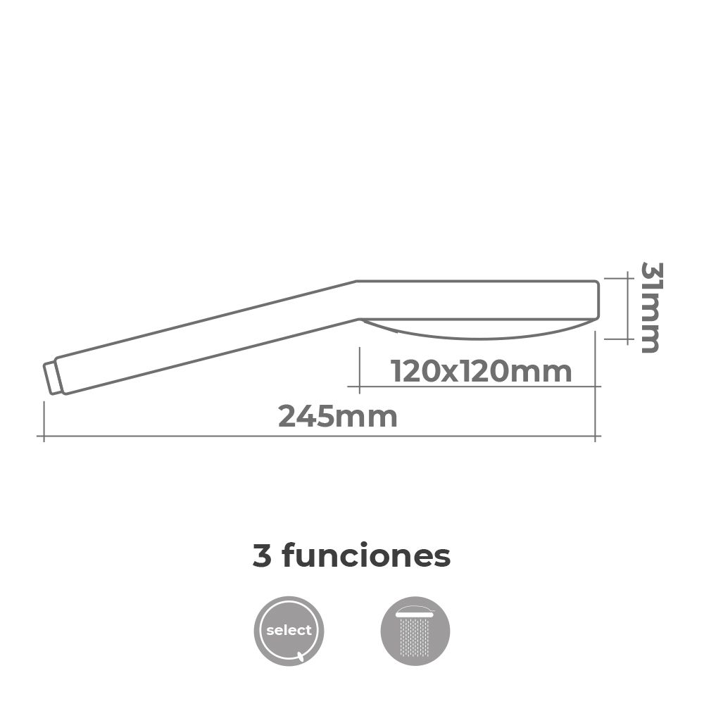 Puxador de chuveiro quadrado anti-calcário com 3 funções na cor cromada - Image 2