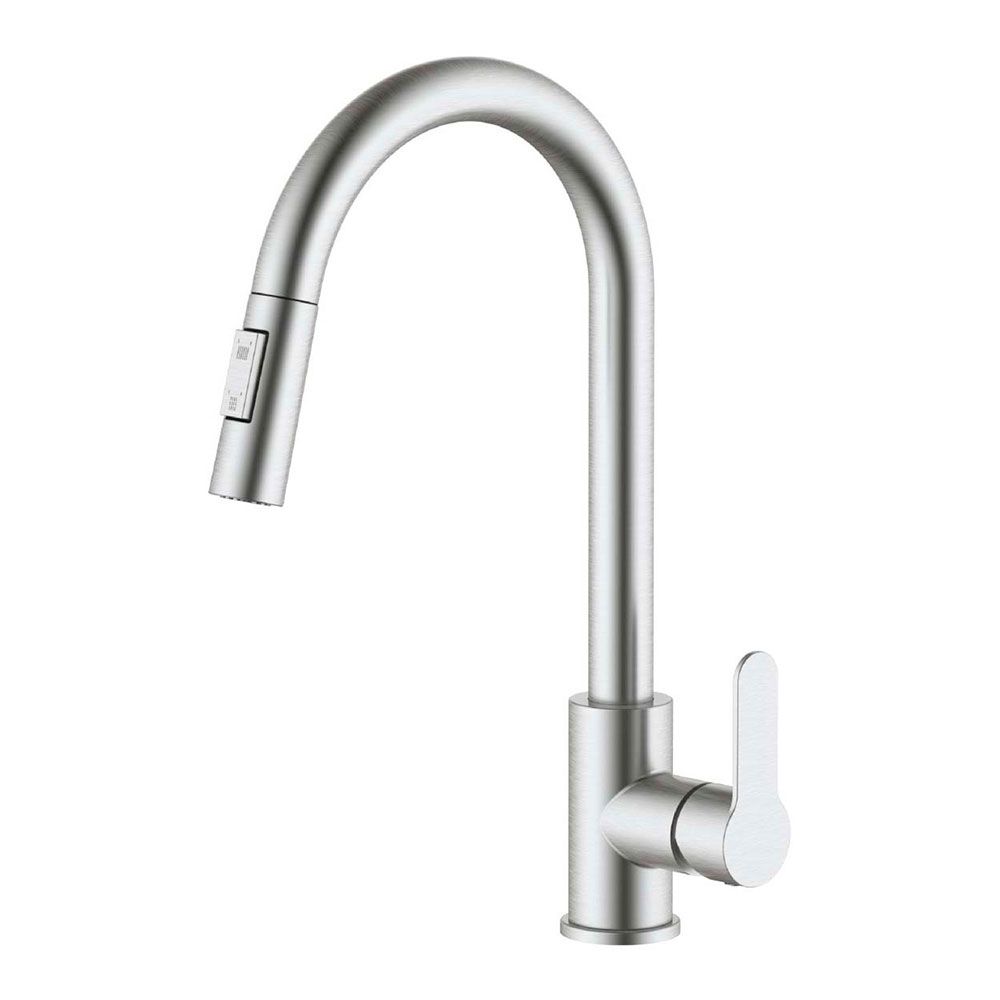 Torneira monocomando de cozinha série Miño com bica alta removível, prata fosca. dimensões: ø 54 x 220 x 410 mm