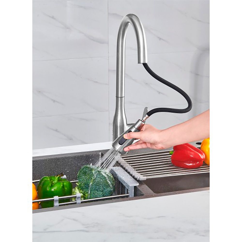 Torneira monocomando de cozinha com bica alta prata escovada série Trazo - Image 4
