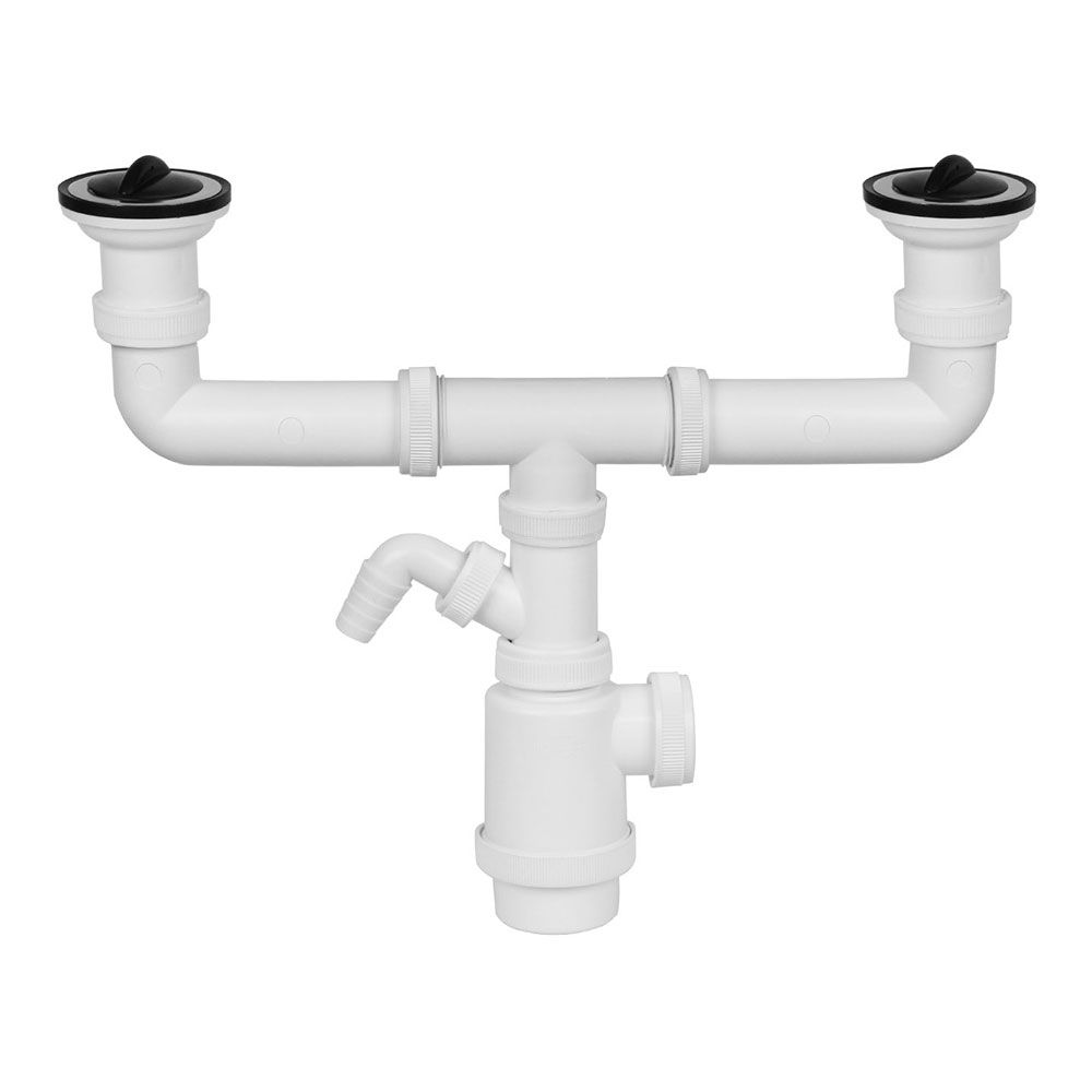 Sifão duplo extensível V70 com tomada para máquina de lavar louça + tampas