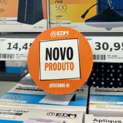 Wobbler novo produto com base laranja Ø10 cm