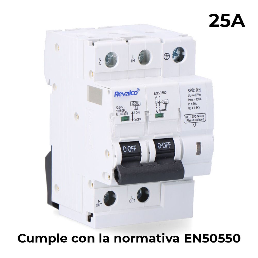 IGA 2P 25A C 10KA proteção de sobretensão permanente cumpre normativa EN-50550 e transitório 5-15KA 275V