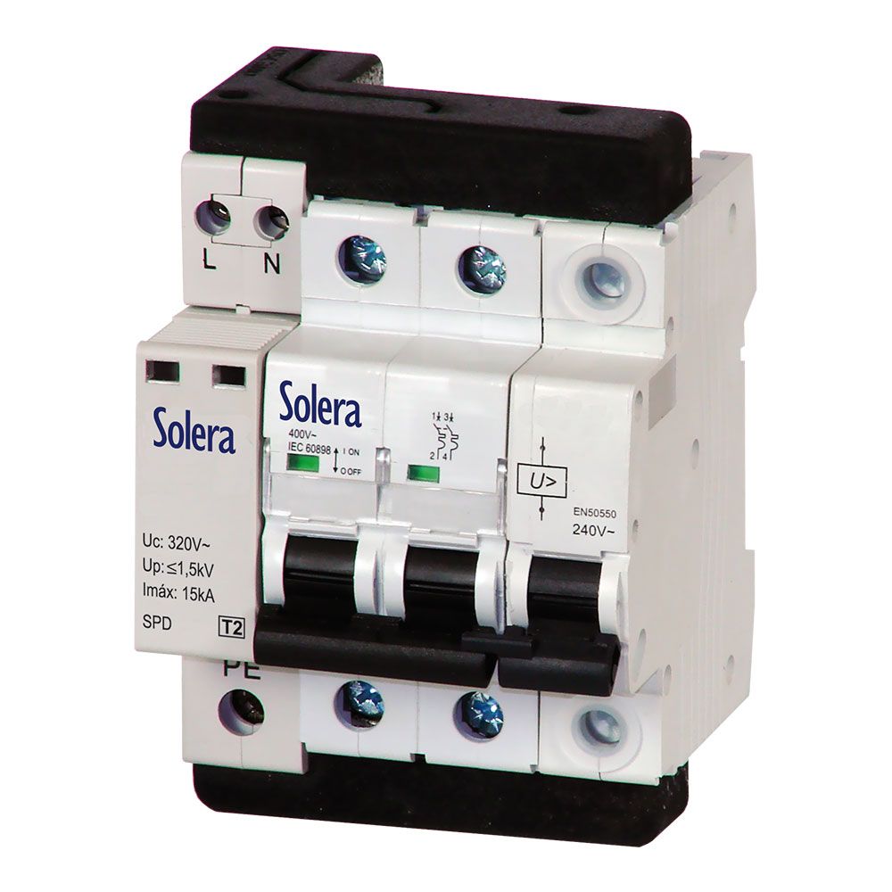 Magnetotermal 1P+N 32A + protetor de sobretensão permanente e transitória c 10kA 230Vac