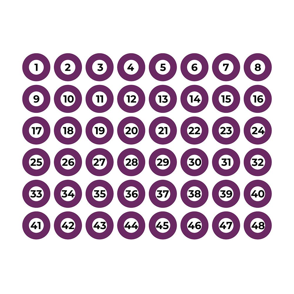 Folha adesiva A3 com 117 identificadores COR roxo EDM