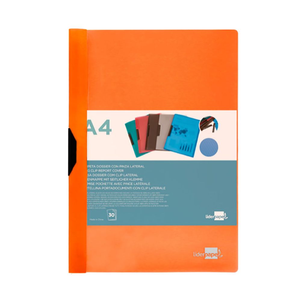 Capa com clipe lateral PP DIN A4 laranja fluor liderpapel