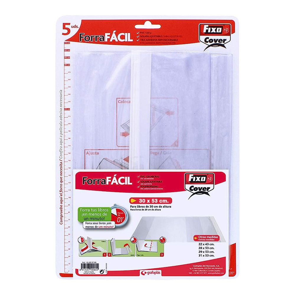 Pack com 5 folhas de encadernação ajustáveis de PVC transparente 300x530mm grafoplas