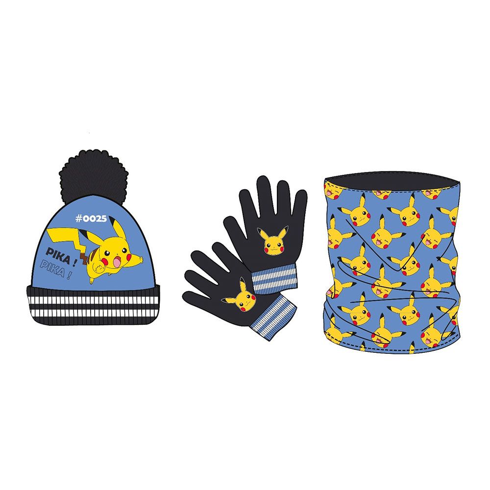 KIT gorro pompon-luvas-fular pokemon