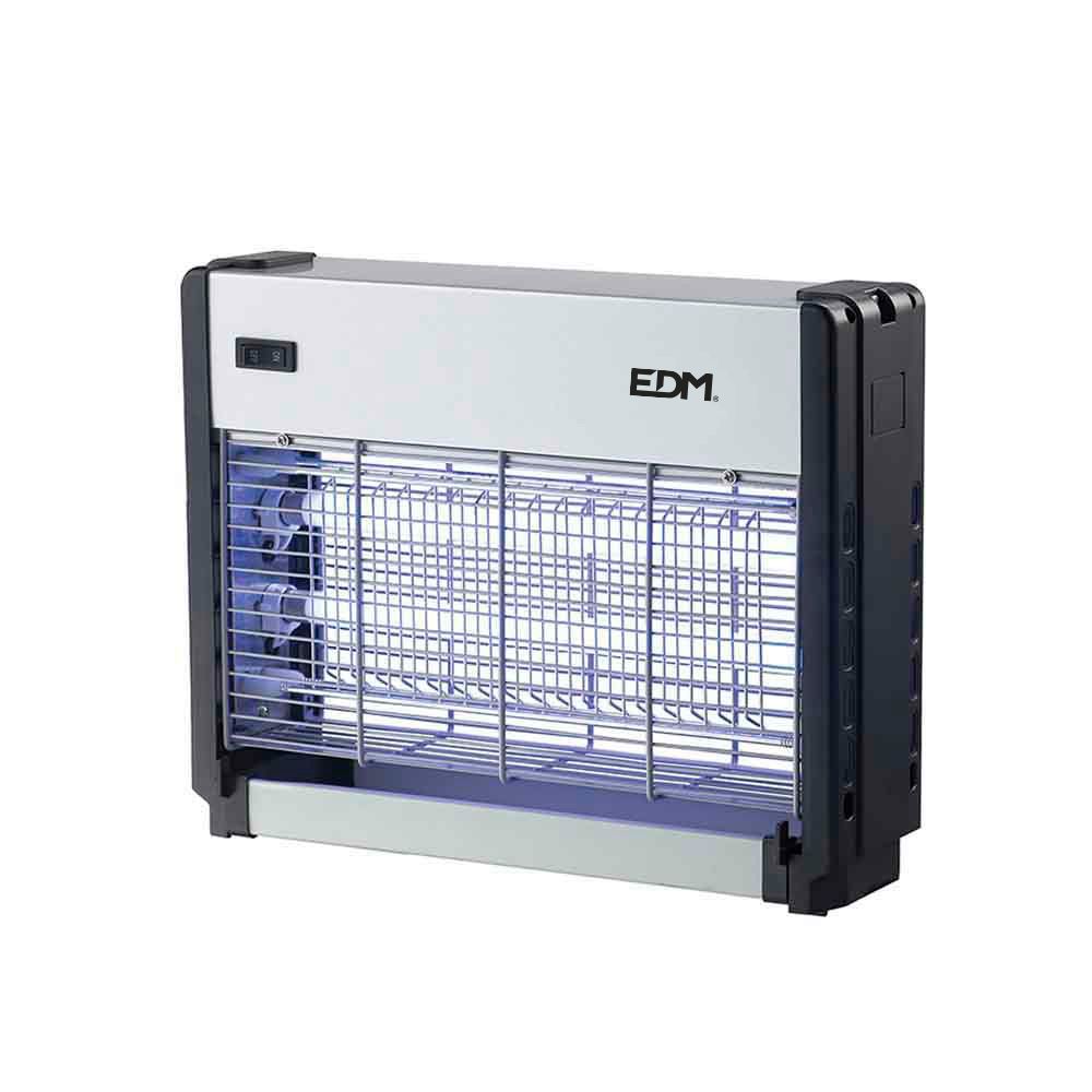 EDM Matador de insetos elétrico profissional, cromado/preto, 2 x 8w, 50 m², 33 x 9 x 26 cm