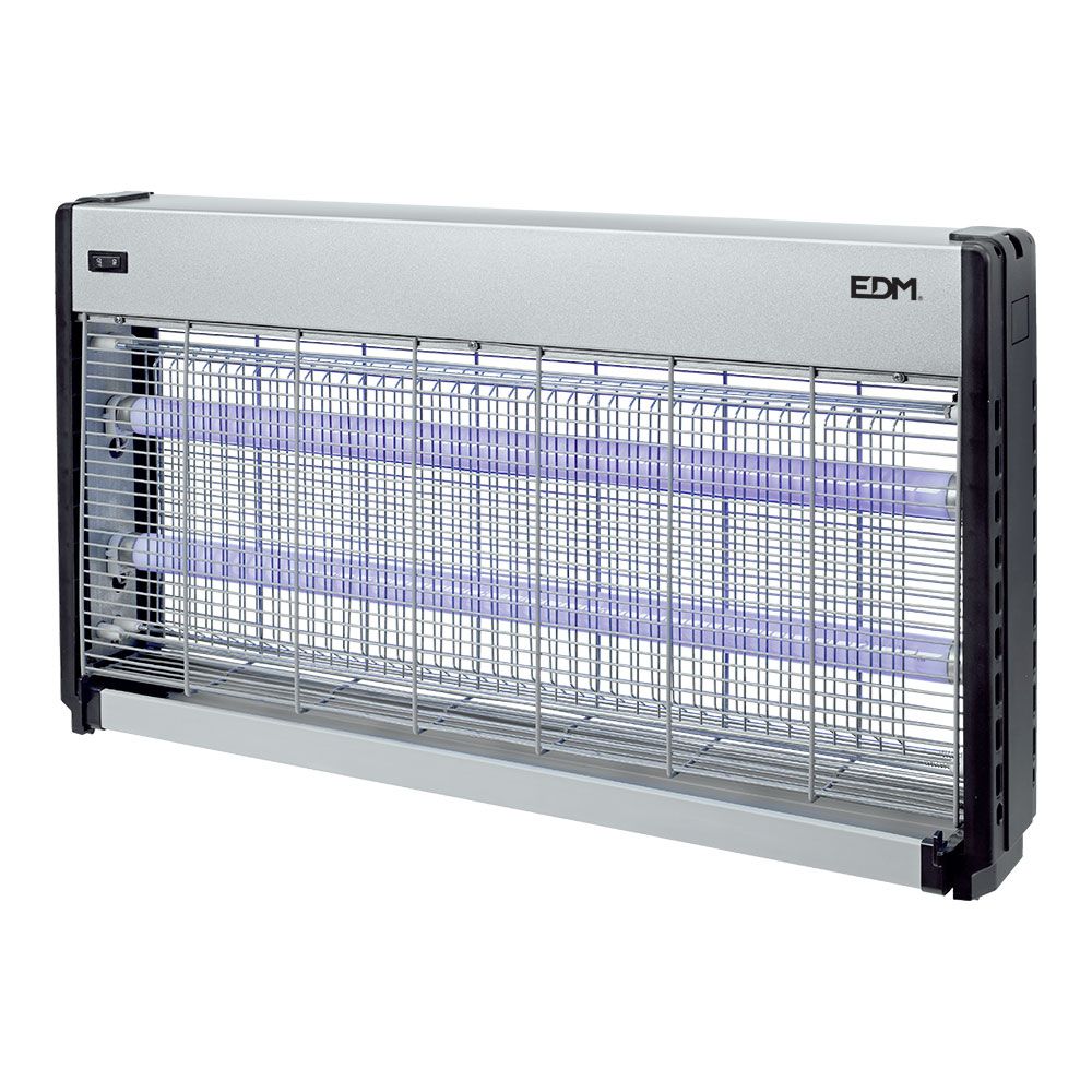 EDM Matador de insetos elétrico profissional, cromado/preto, 2 x 20w, 150 m², 63,5 x 9 x 36 cm