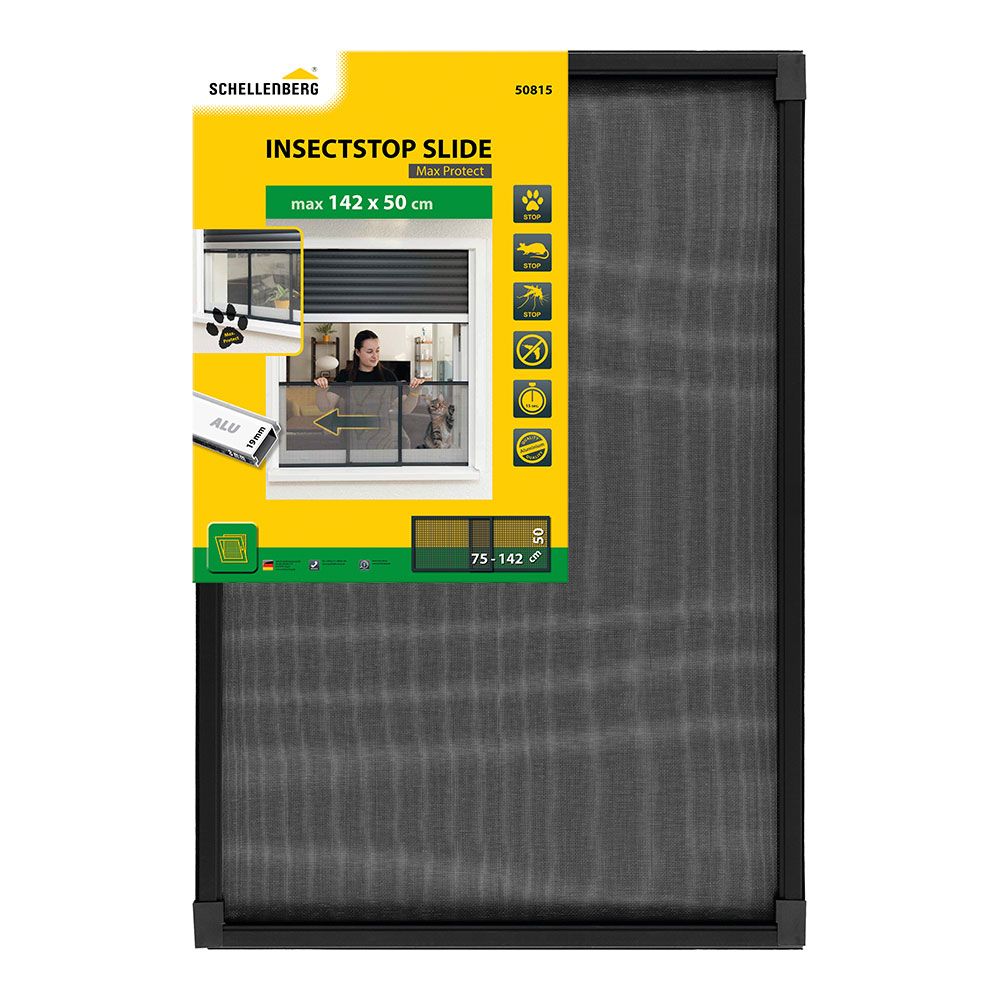 Mosquiteiro com armação extensível, malha de alumínio, antracite, 75-142 x 50 cm