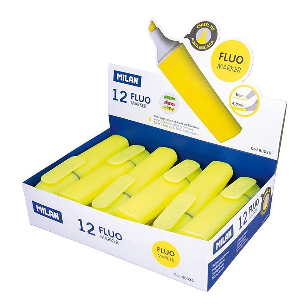 Caixa expositor com 12 marcadores fluorescentes COR amarelo milan