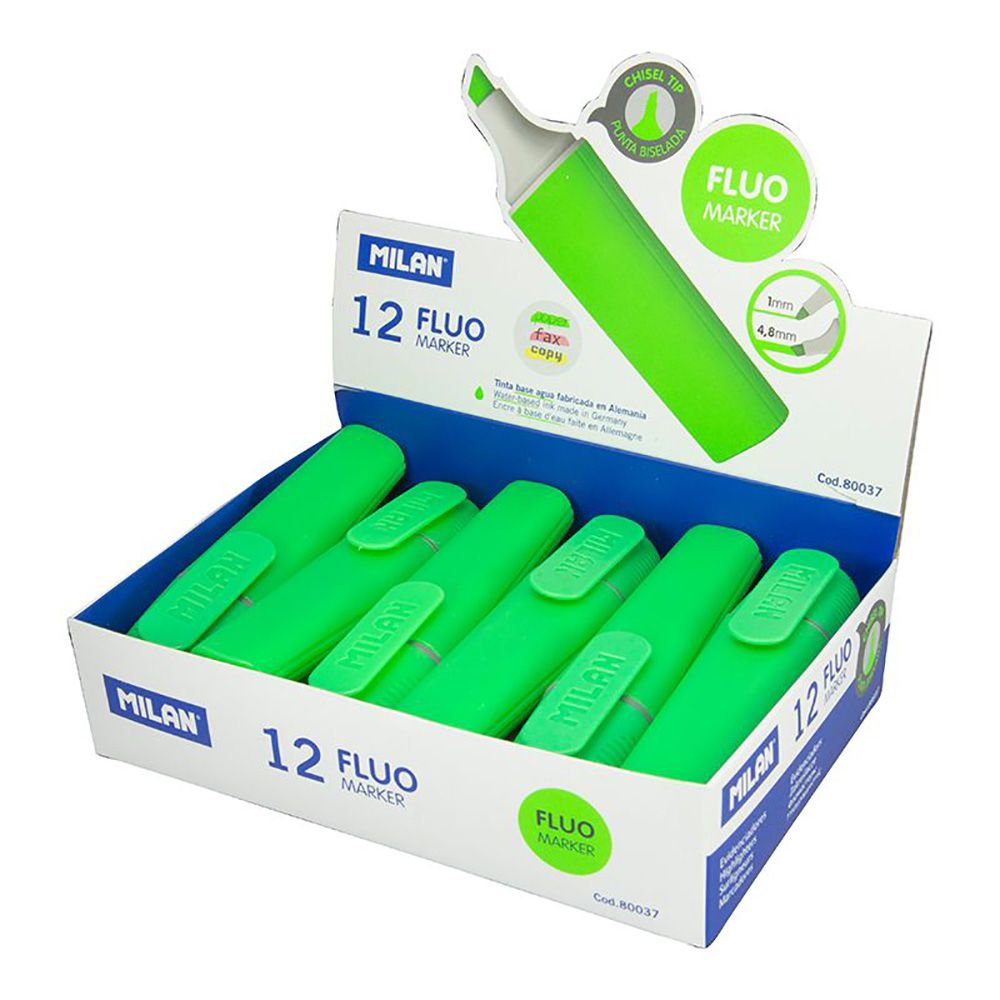 Caixa expositor com 12 marcadores fluorescentes COR verde milan