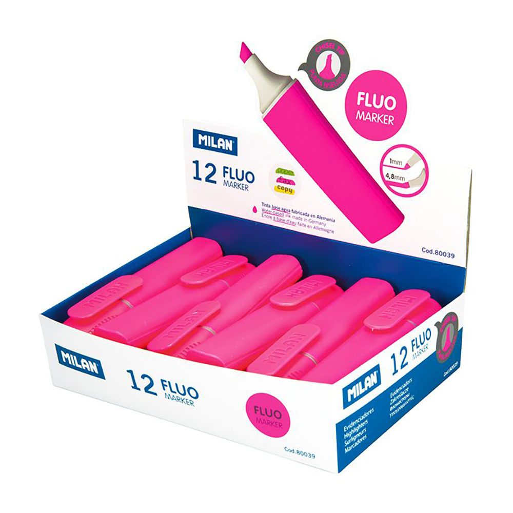 Caixa expositor com 12 marcadores fluorescentes COR de rosa milan