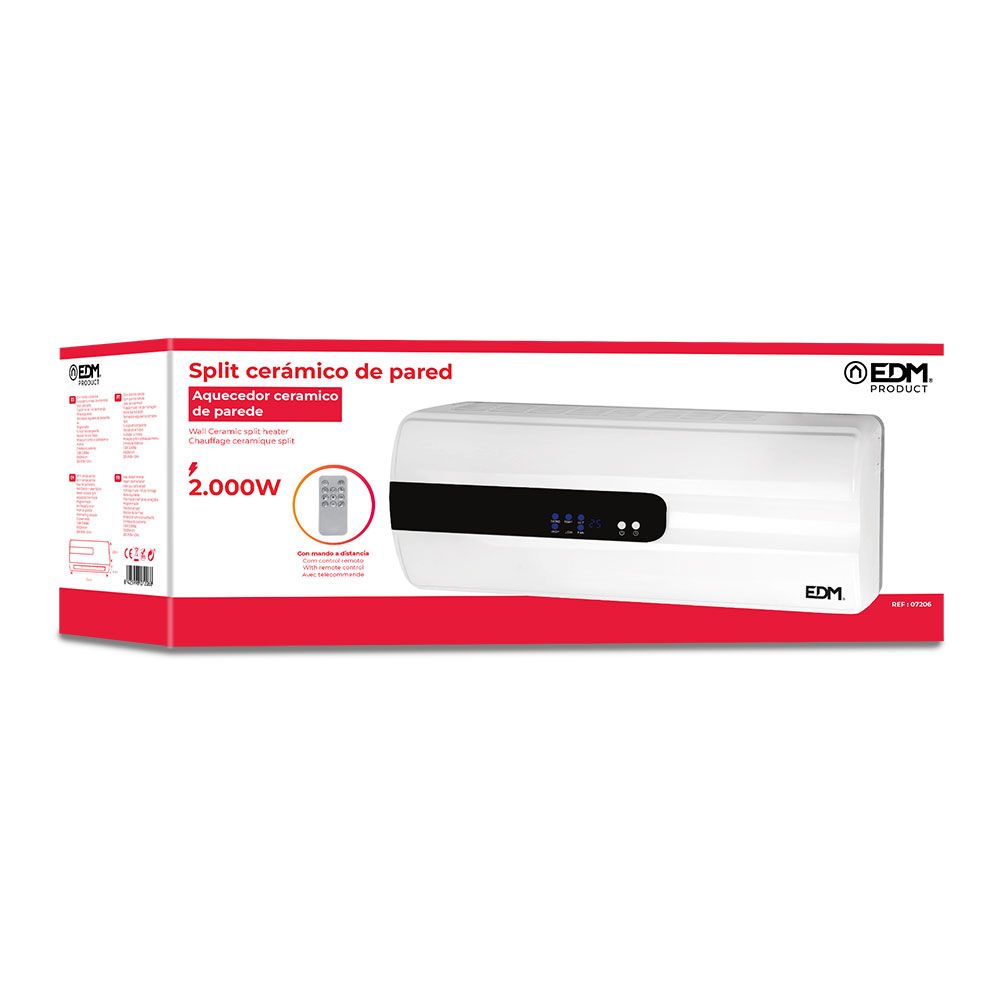 EDM Aquecedor split cerâmico 1000 - 2000 w, com controle remoto 57 x 14 x 22 cm - Image 2