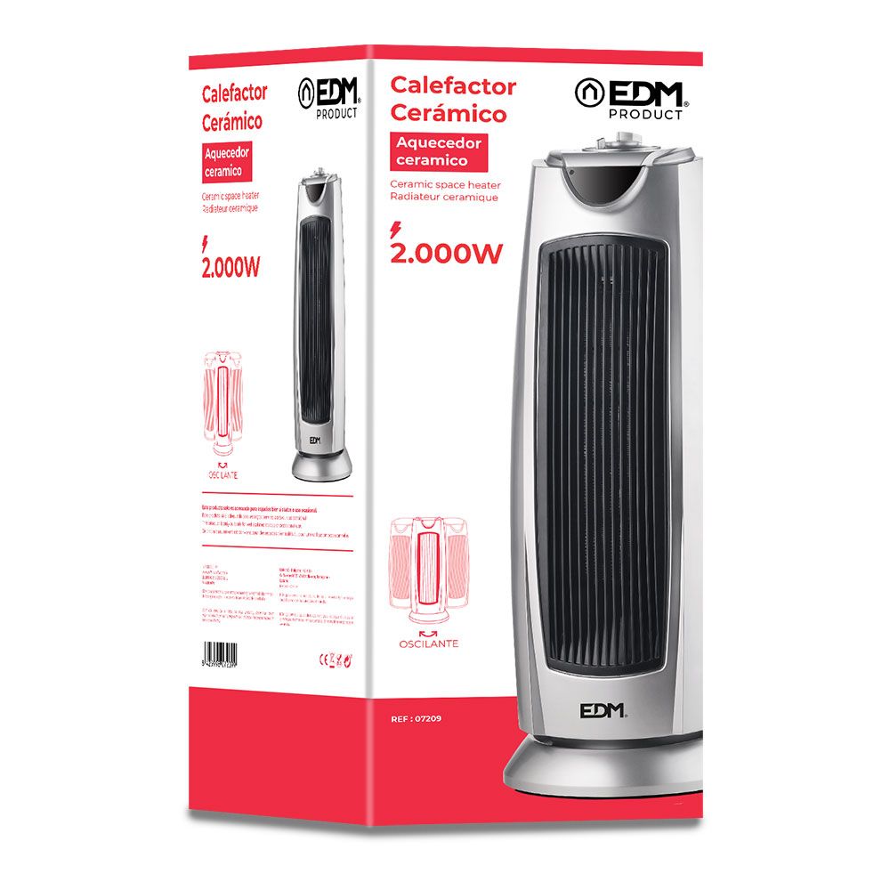 EDM Aquecedor de torre cerâmica oscilante prata modelo 1000 - 2000 w - Image 2