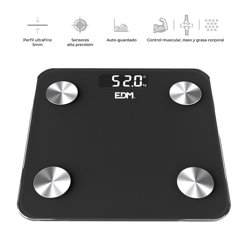 Balança de banheiro digital inteligente com bluetooth, preta, máximo 180 kg - Image 3