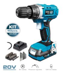 KIT berbequim aparafusador 20 V com 40 acessórios, bateria 2.0Ah e carregador