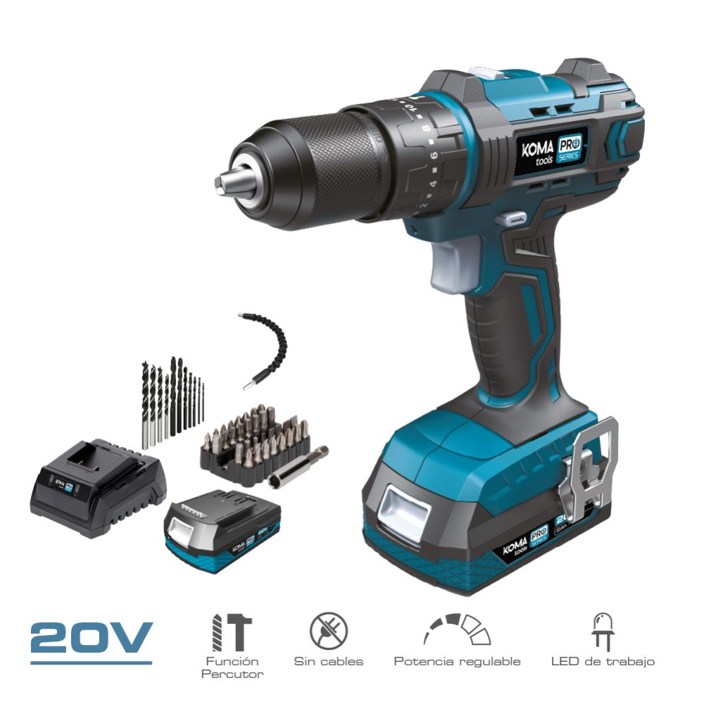 KIT berbequim de perfcussão aparafusador 20 V com bateria 2.0 AH e carregador