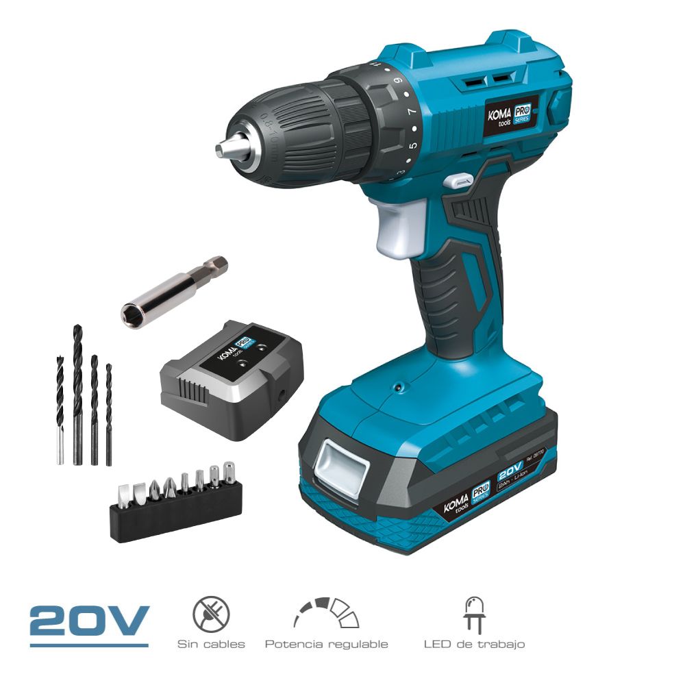 KIT berbequim aparafusador 20 V com bateria 2.0Ah e carregador