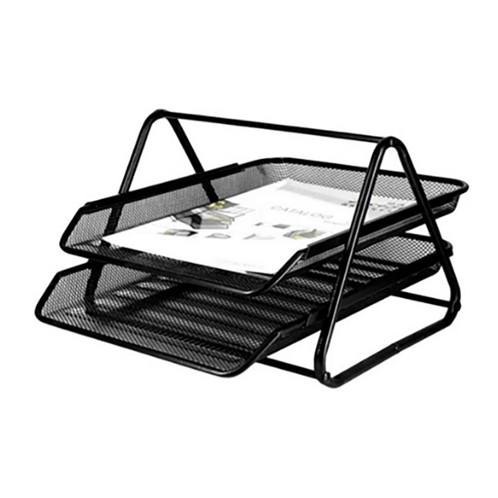 Tabuleiro de secretária metálica q-connect grid GXA100 preto 2 compartimentos. 30x35x18,5cm