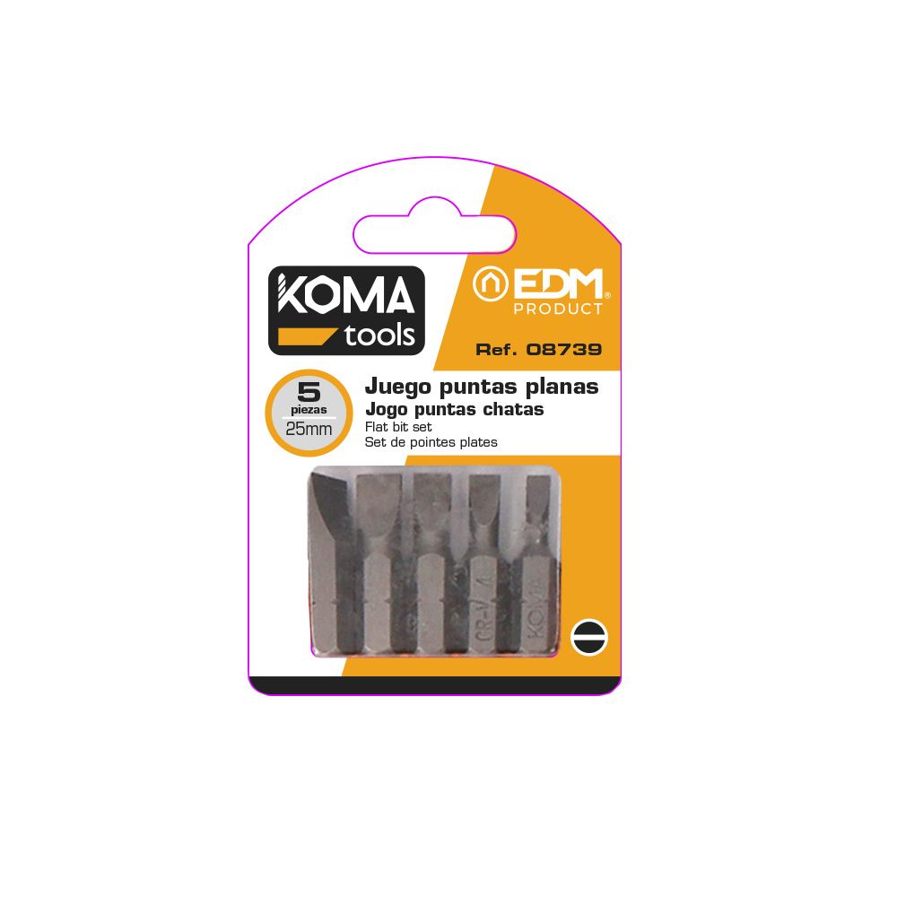 Pontas de fenda sortidas 25 mm, jogo 5 peças