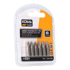 Pontas phillips PH1-2-3 x 25 mm, pozidriv PZ1-2-3 x 25 mm, 6 peças