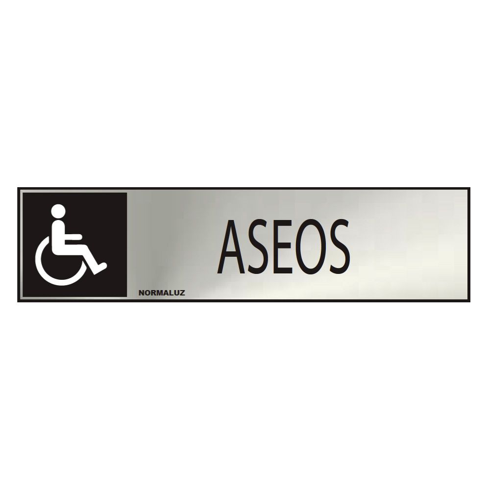 Sinal informativo "aseos" desabilitado (INOX adesivo 0.8mm) 5x20cm normaluz