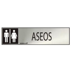 Sinal informativo "aseos" misto (INOX adesivo 0.8mm) 5x20cm normaluz