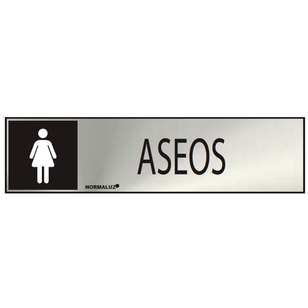 Sinal informativo "aseos" mulher (INOX adesivo 0.8mm) 5x20cm normaluz
