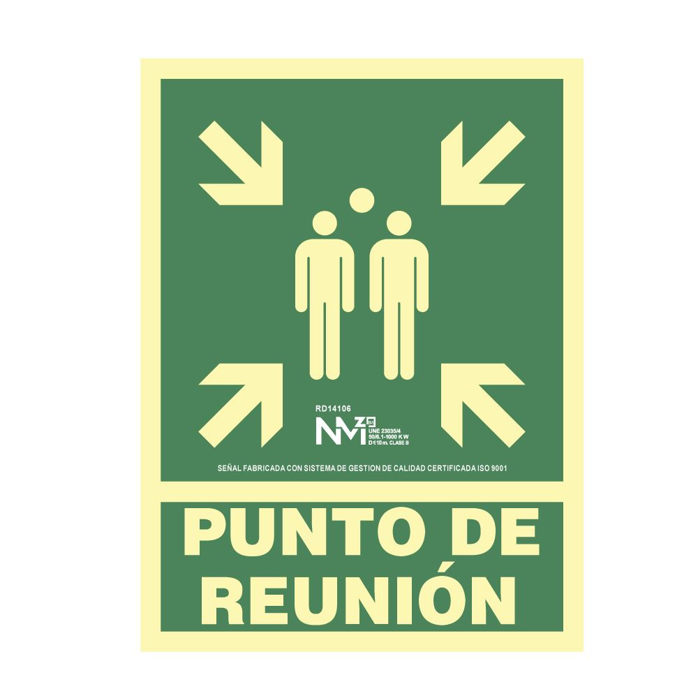 Sinal de evacuação "punto de reunion" classe B (PVC 0,7mm) 22.4x30cm normaluz
