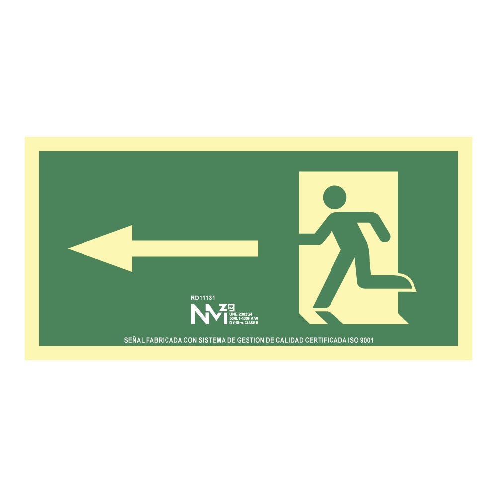 Sinal de evacuação fecha esquerda (PVC 1mm) classe a 32x16cm normaluz