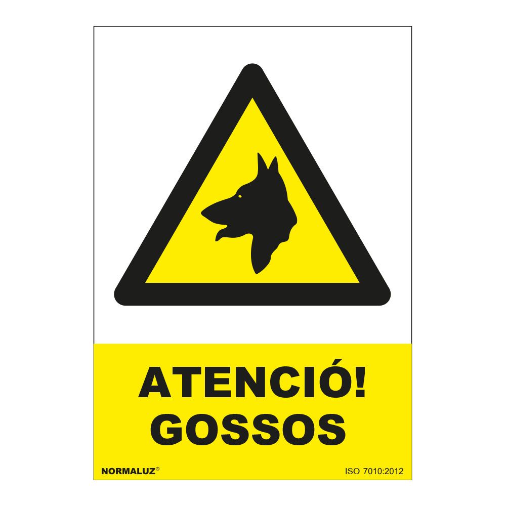 Sinal de atenção cães PVC 0,7mm 210x300mm