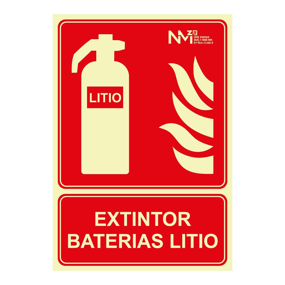 Sinal de extinção "extintor de incêndio" para baterias de lítio classe B (0,7 mm) 210 x 300 mm
