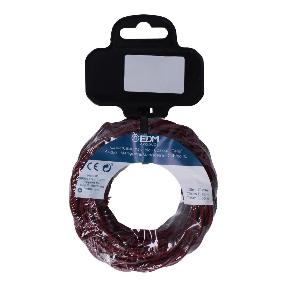 Carretel de cabo têxtil trançado H03VV-F 2 x 0,75 mm² vinho, 5 m