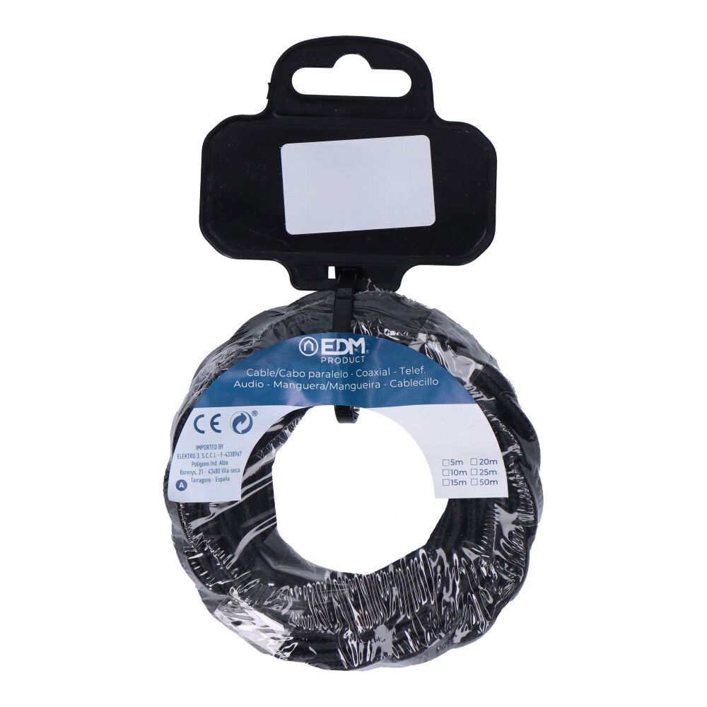 Carretel de cabo têxtil trançado H03VV-F 2 x 0,75 mm² preto, 5 m