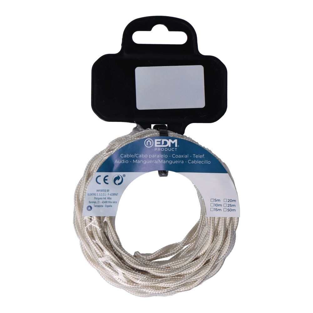 Carretel de cabo têxtil trançado H03VV-F 2 x 0,75 mm² algodão, 5 m