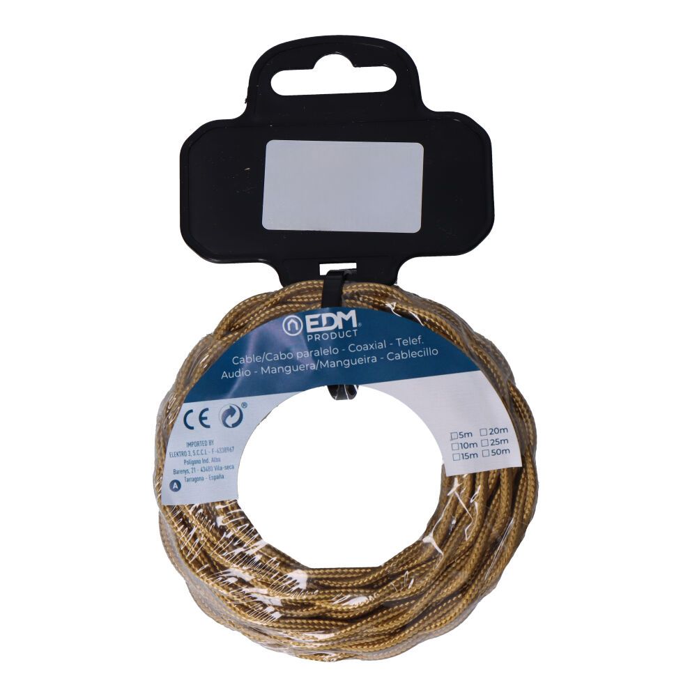 Carretel de cabo têxtil trançado H03VV-F 2 x 0,75 mm² ouro escuro, 5 m