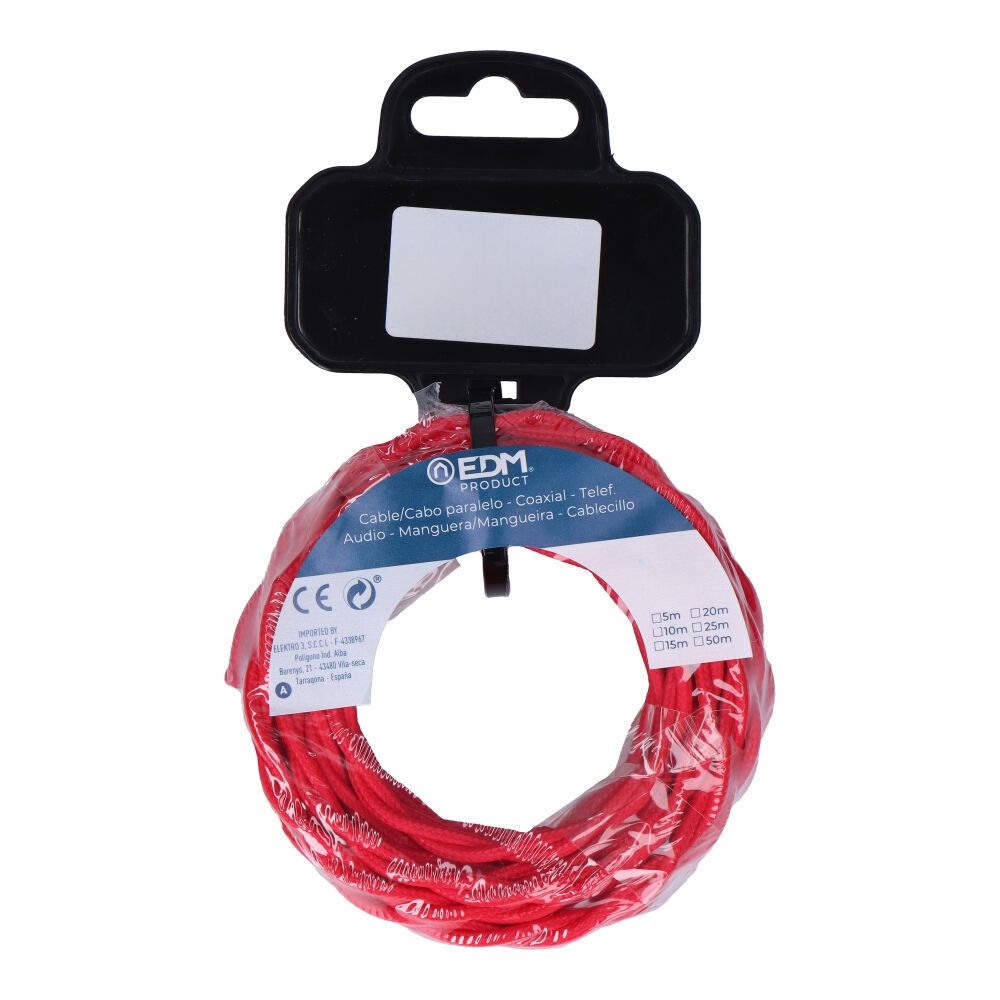 Carretel de cabo têxtil trançado H03VV-F 2 x 0,75 mm² vermelho, 5 m