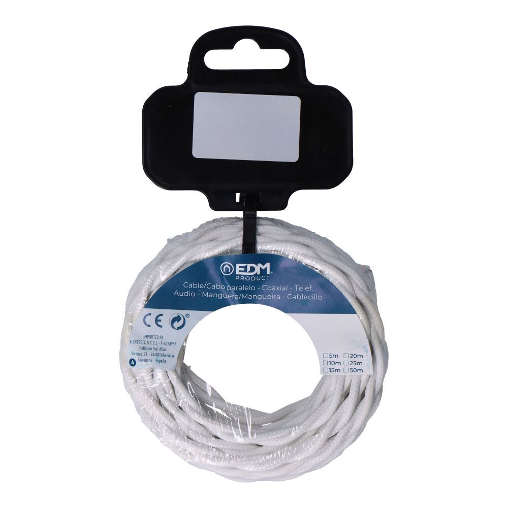 Carretel de cabo têxtil trançado H03VV-F 2 x 0,75 mm² branco, 5 m