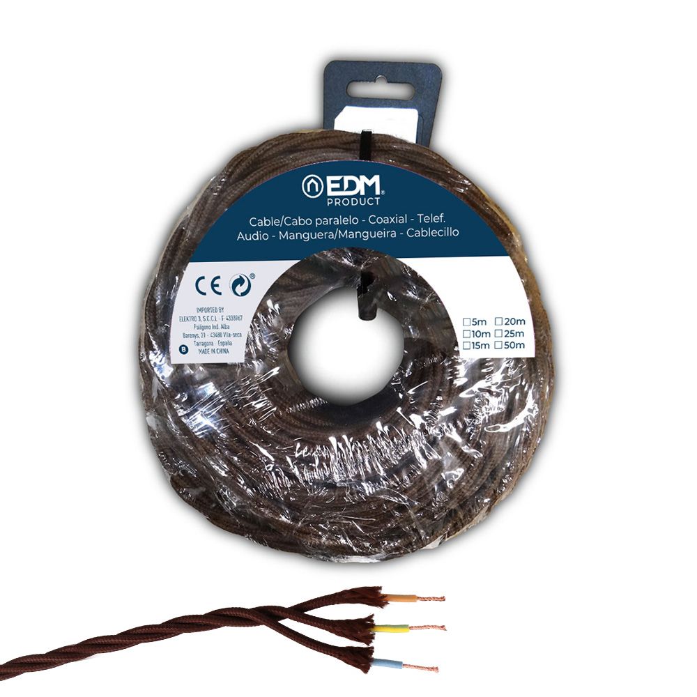 Carretel de cabo paralelo têxtil trançado H05V-K 3 g 1,00 mm² castanho, 25 m