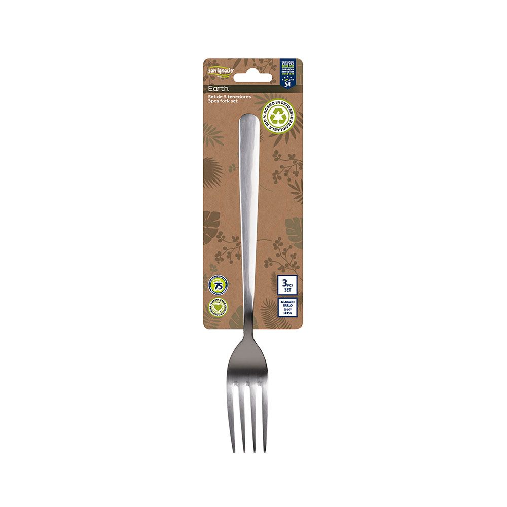 Garfo em aço inoxidável reciclado, acabamento earth brilliant, blister 3 UDS - Image 2