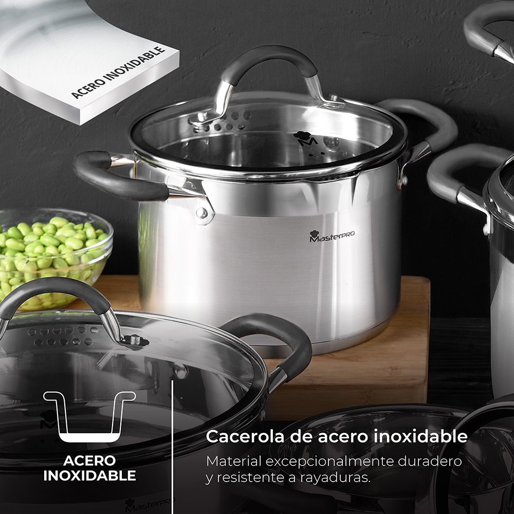 Panela Ø24x12cm 5L INOX com tampa foodies BGMP-1502-BK masterpro - Image 2