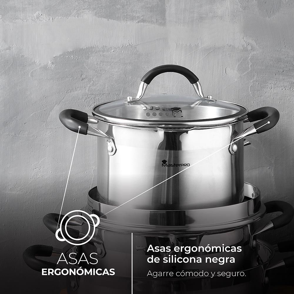 Panela Ø24x12cm 5L INOX com tampa foodies BGMP-1502-BK masterpro - Image 4