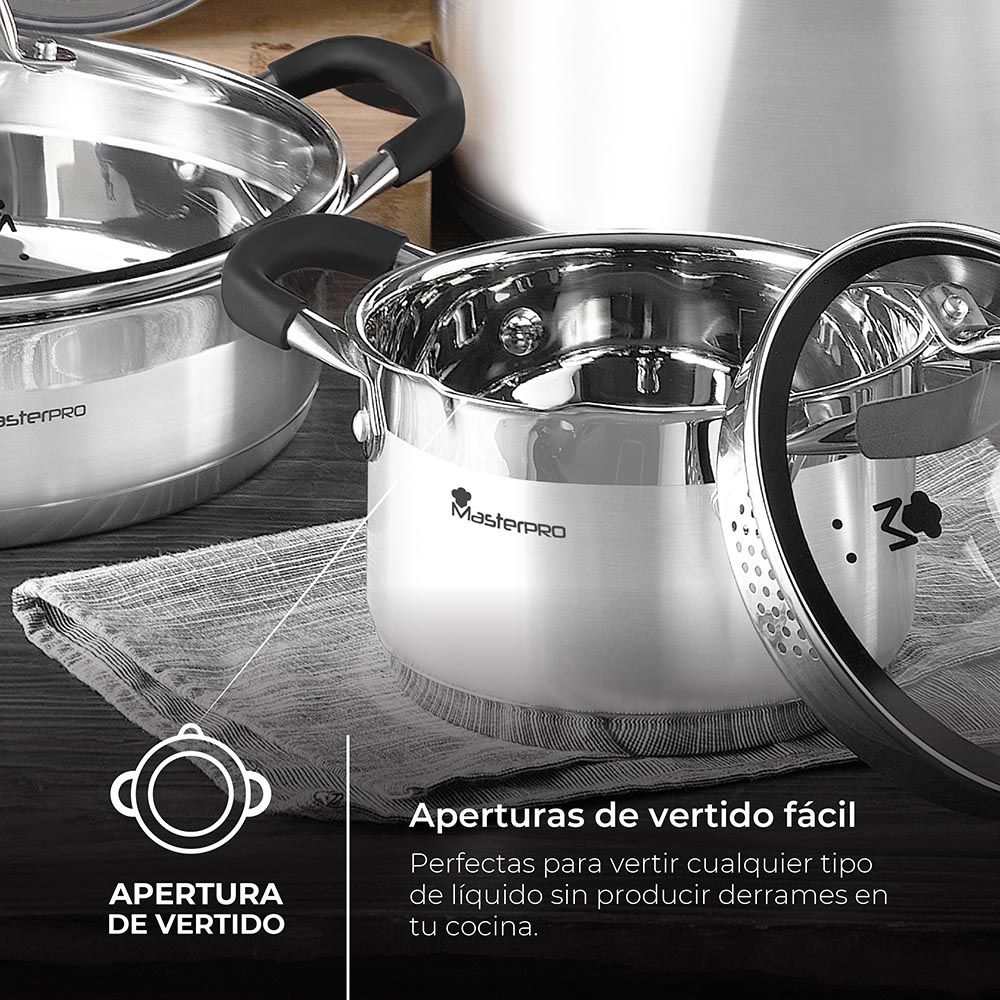Panela Ø24x12cm 5L INOX com tampa foodies BGMP-1502-BK masterpro - Image 5