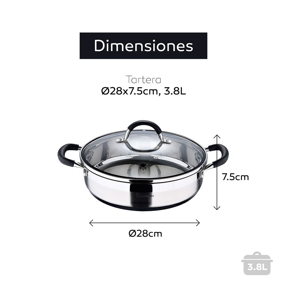 Tacho Ø28x7,5cm 3,8L INOX com tampa foodies BGMP-1503-BK masterpro - Image 6