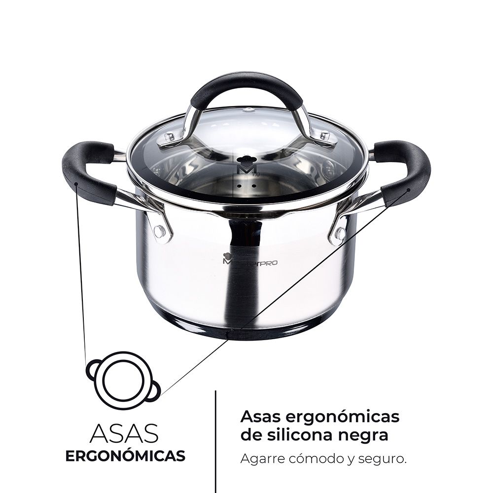 Panela Ø16x10cm 1,8L INOX com tampa foodies BGMP-1504-BK masterpro - Image 2