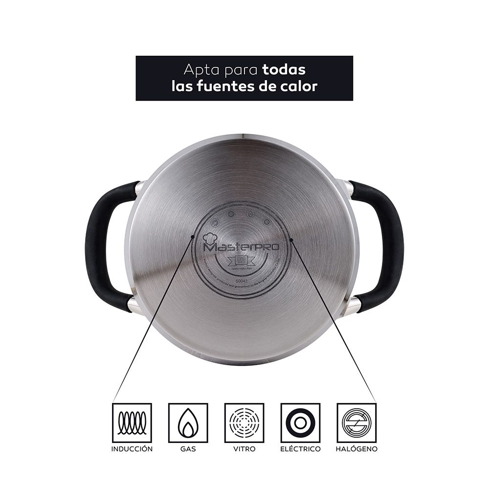 Panela Ø16x10cm 1,8L INOX com tampa foodies BGMP-1504-BK masterpro - Image 4