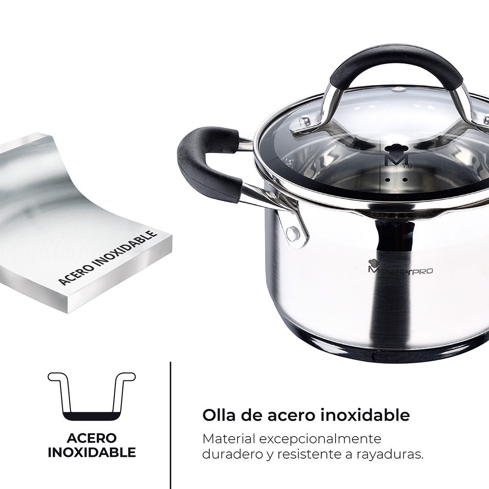 Panela Ø16x10cm 1,8L INOX com tampa foodies BGMP-1504-BK masterpro - Image 5